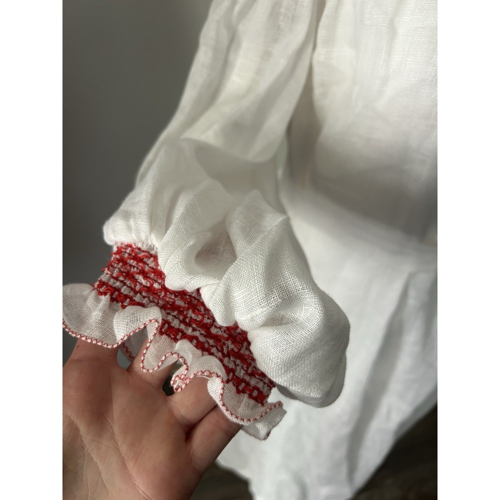 Lisa Marie Fernandez Off Linen Red Embroidered Dress Cottagecore Luxury Farm - Picture 5 of 7